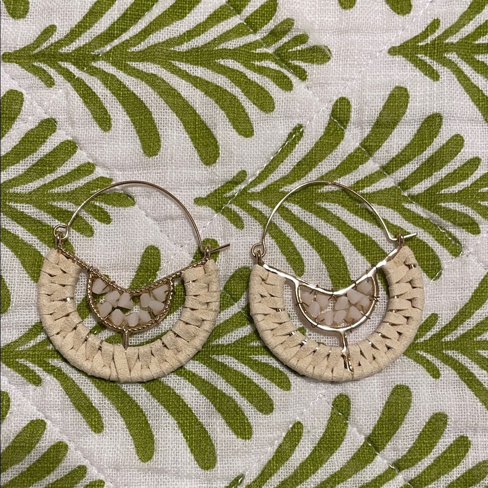 Woven Hoop Earrings with Stone Accent